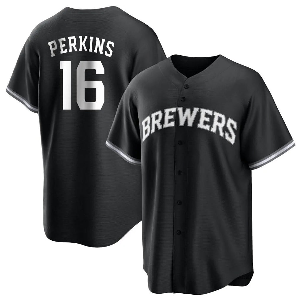 Elroe M.Brewers #16 Blake Perkins Player Black Game Home Stitched Jerseys