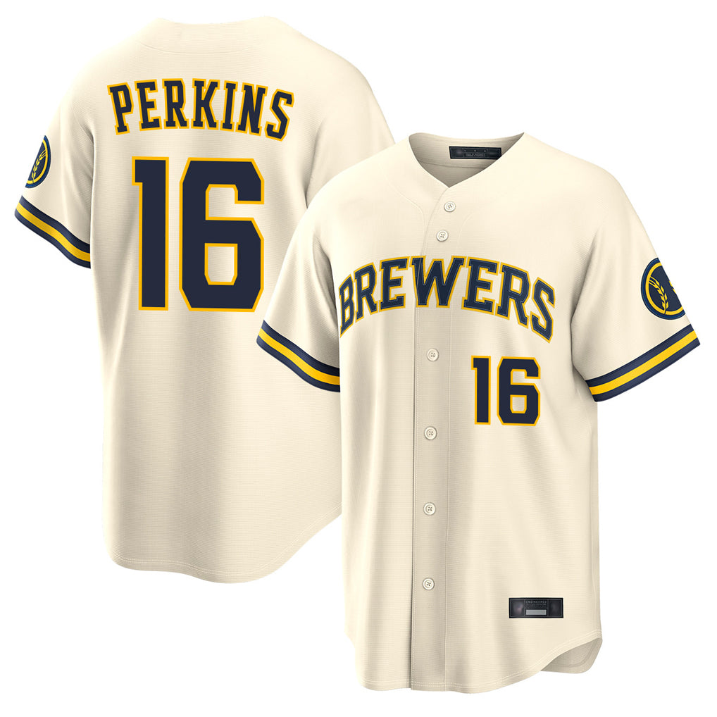 Elroe M.Brewers #16 Blake Perkins Player Cream Home Limited Stitched Jerseys