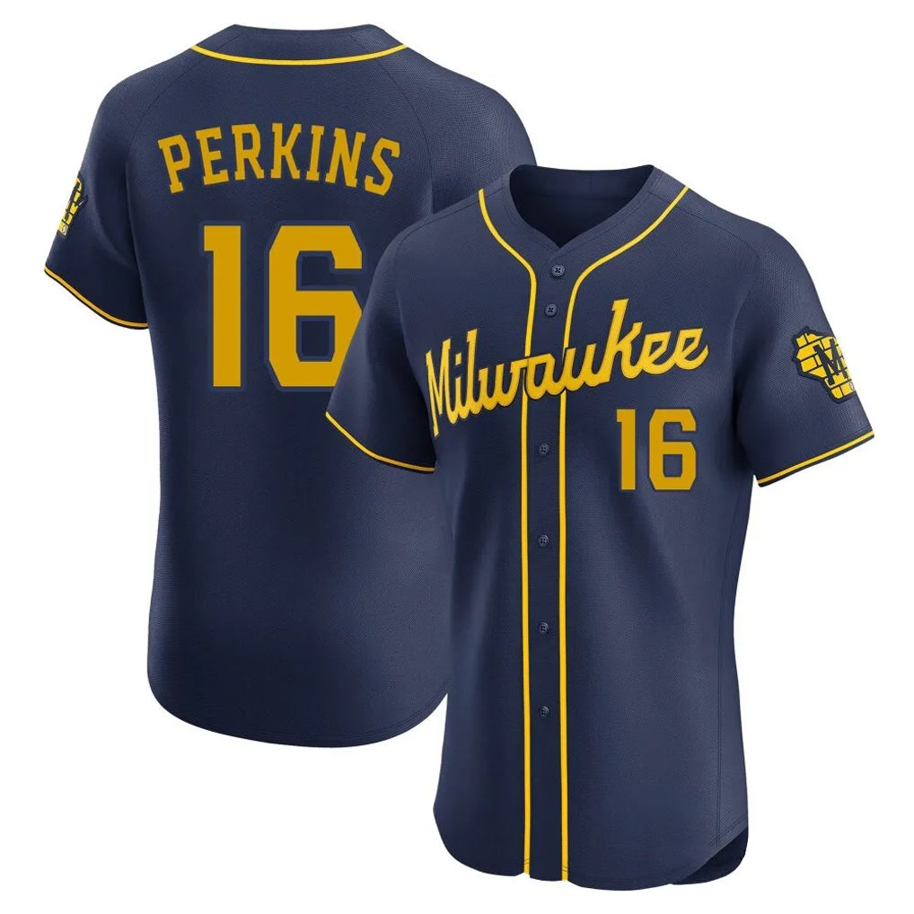 Elroe M.Brewers #16 Blake Perkins Player Navy Home Limited Elite Stitched Jerseys