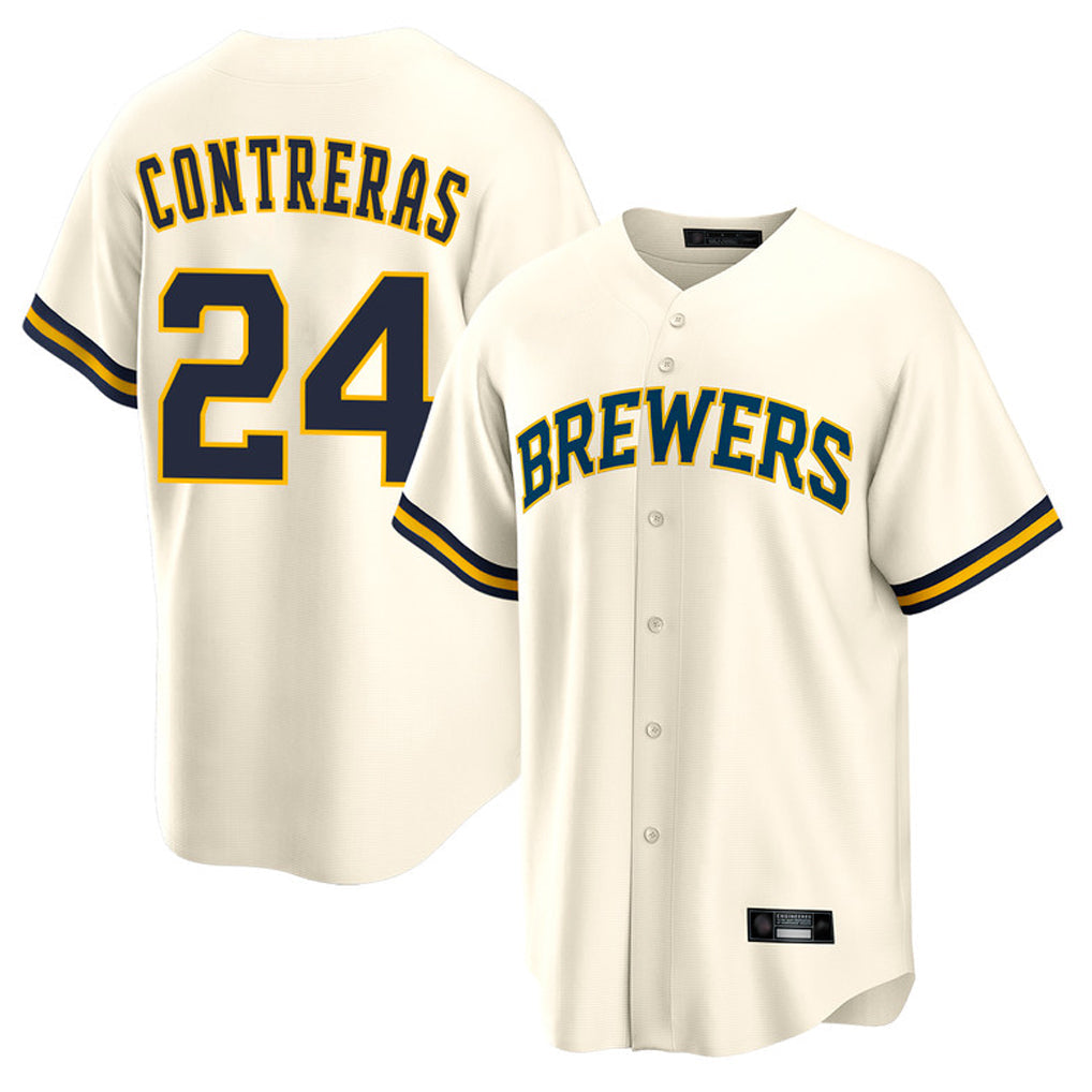 Elroe M.Brewers #24 William Contreras Player Cream Home Game Stitched Jerseys