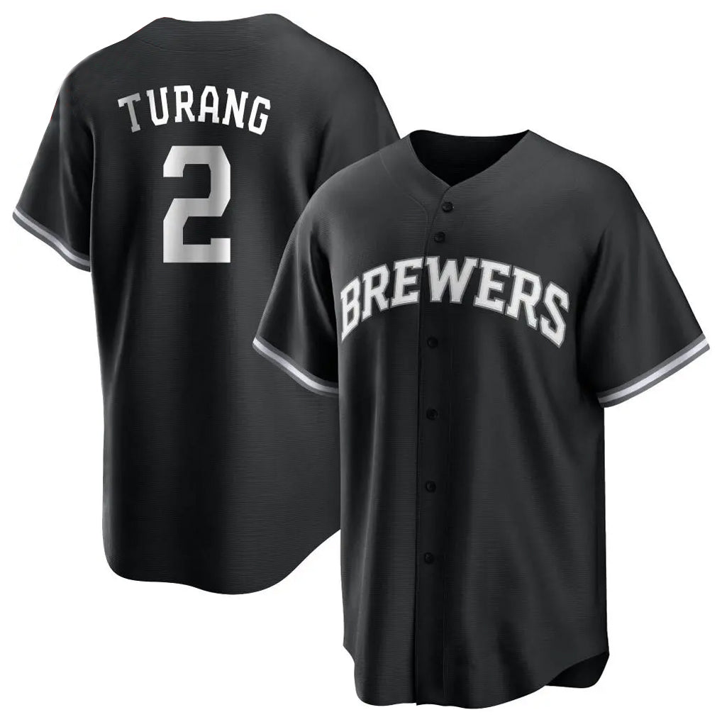 Elroe M.Brewers #2 Brice Turang Player Black Game Home Stitched Jerseys