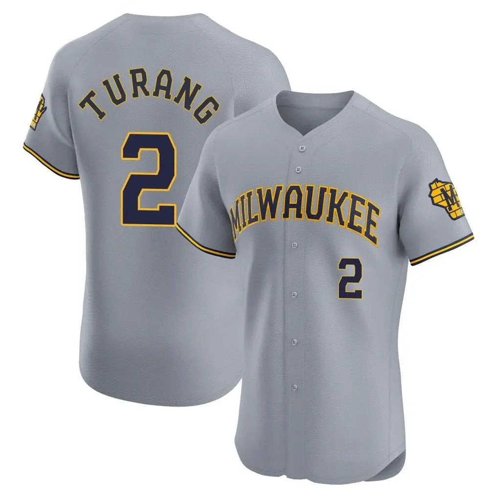 Elroe M.Brewers #2 Brice Turang Player Gray Home Limited Elite Stitched Jerseys