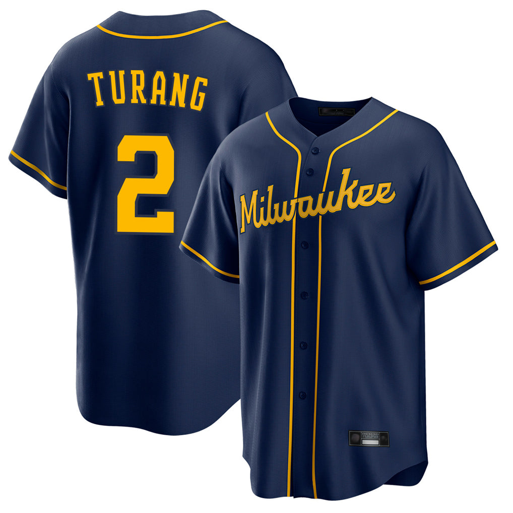 Elroe M.Brewers #2 Brice Turang Player Navy Home Game Stitched Jerseys