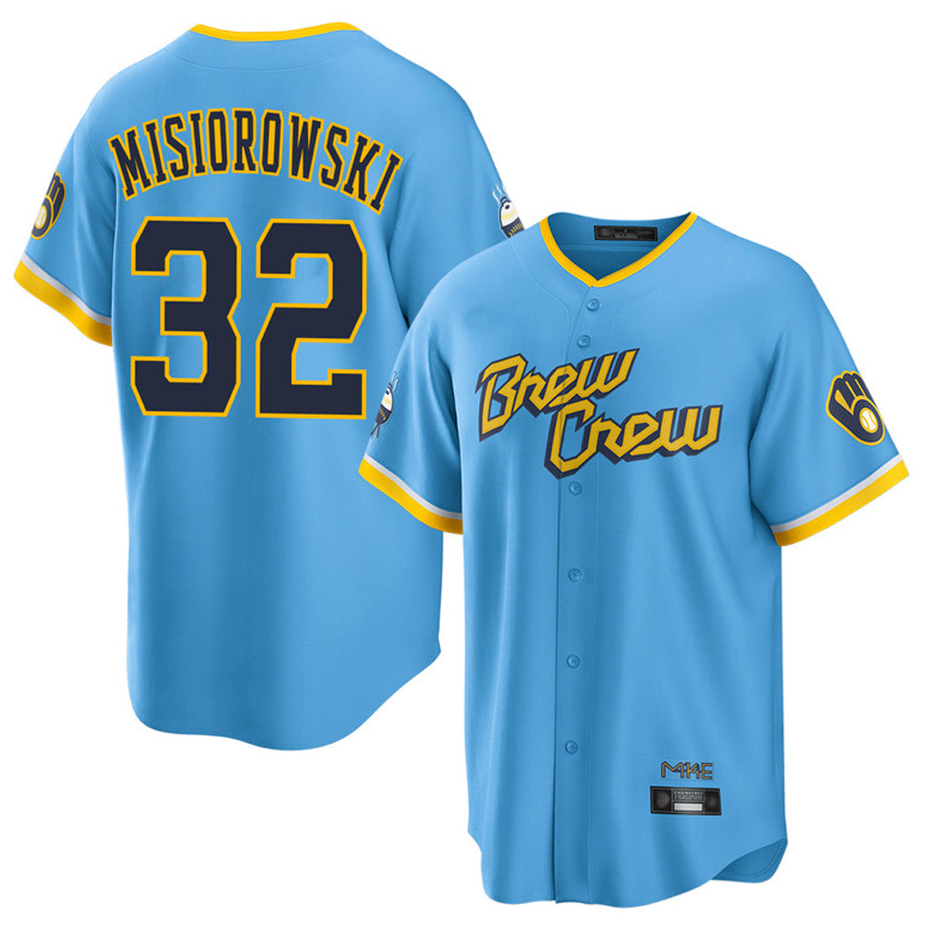 Elroe M.Brewers #32 Jacob Misiorowski Player Light Blue City Connect Home Game Stitched Jerseys