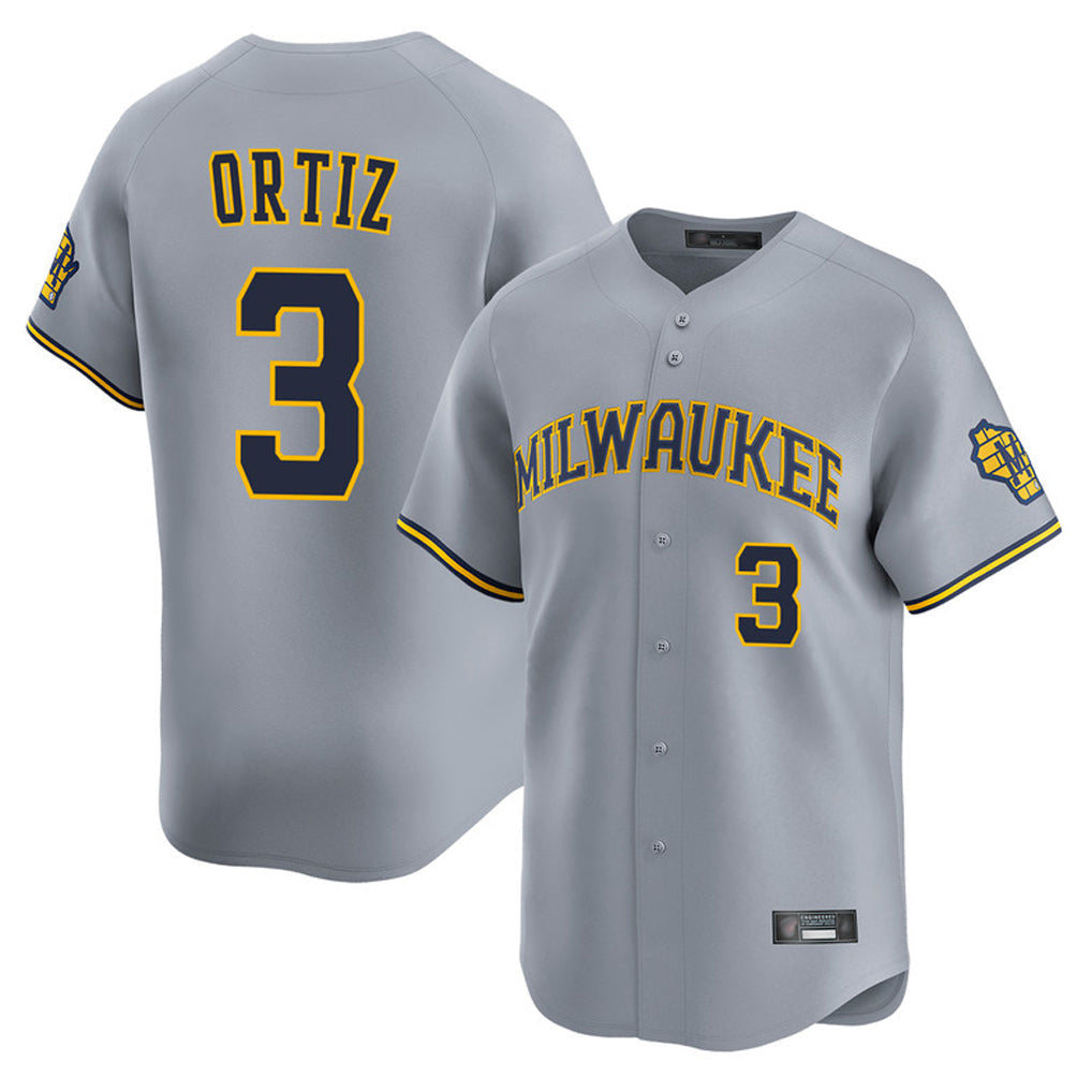 Elroe M.Brewers #3 Joey Ortiz Player Gray Home Limited Stitched Jerseys