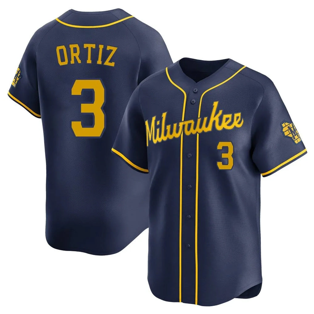 Elroe M.Brewers #3 Joey Ortiz Player Navy Home Limited Stitched Jerseys