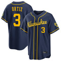Elroe M.Brewers #3 Joey Ortiz Player Navy Home Stadium Game Stitched Jerseys