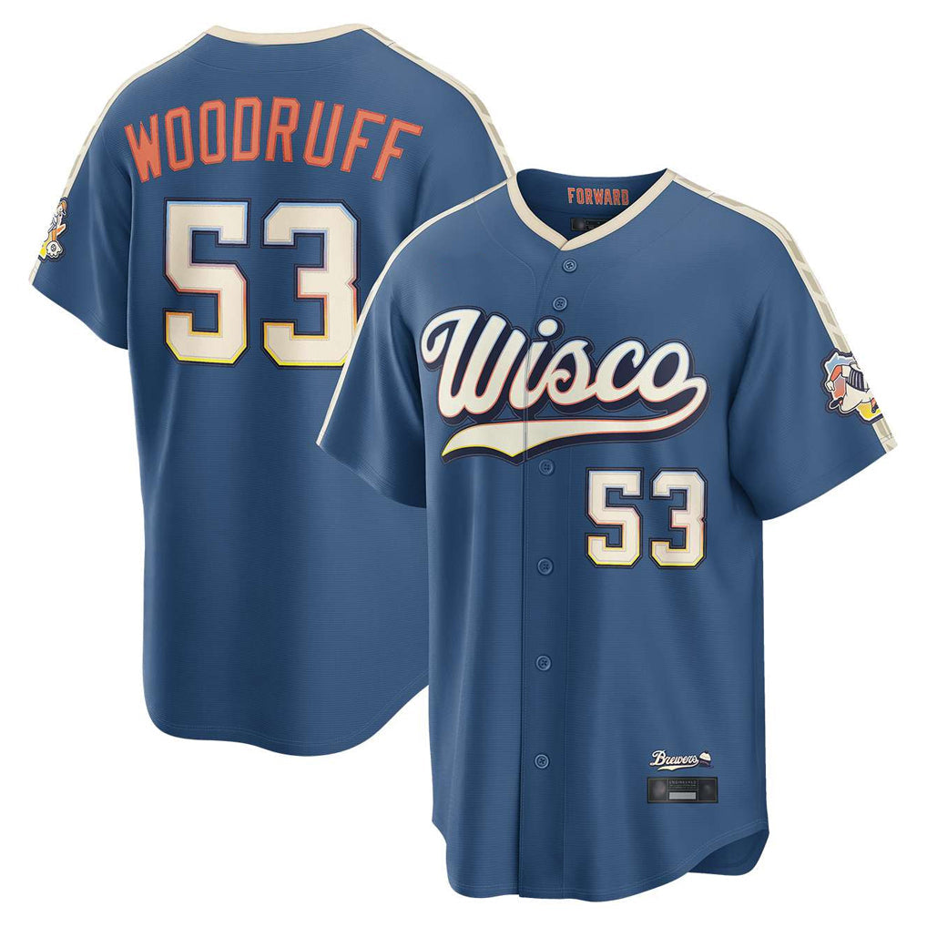 Elroe M.Brewers #53 Brandon Woodruff Player Blue 2026 City Connect Home Game Stitched Jerseys