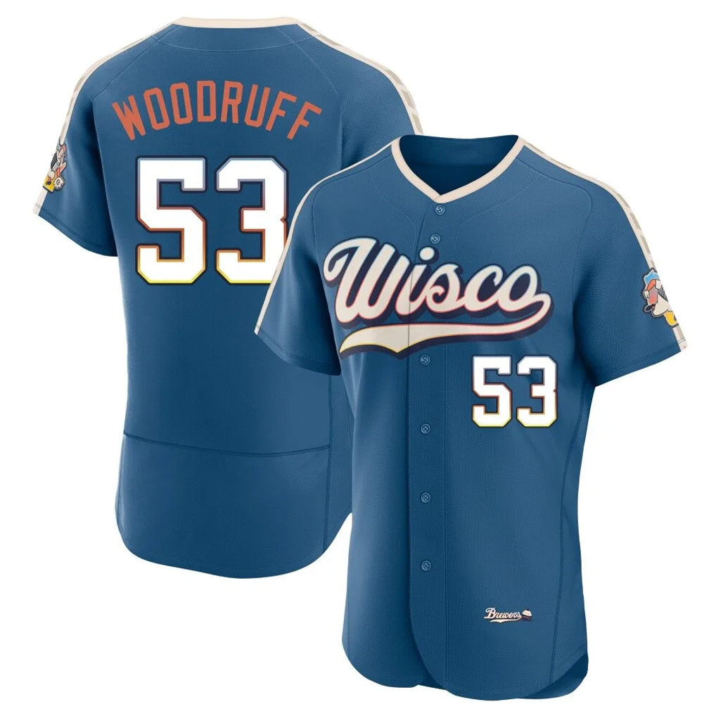 Elroe M.Brewers #53 Brandon Woodruff Player Blue 2026 City Connect Home Limited Elite Stitched Jerseys