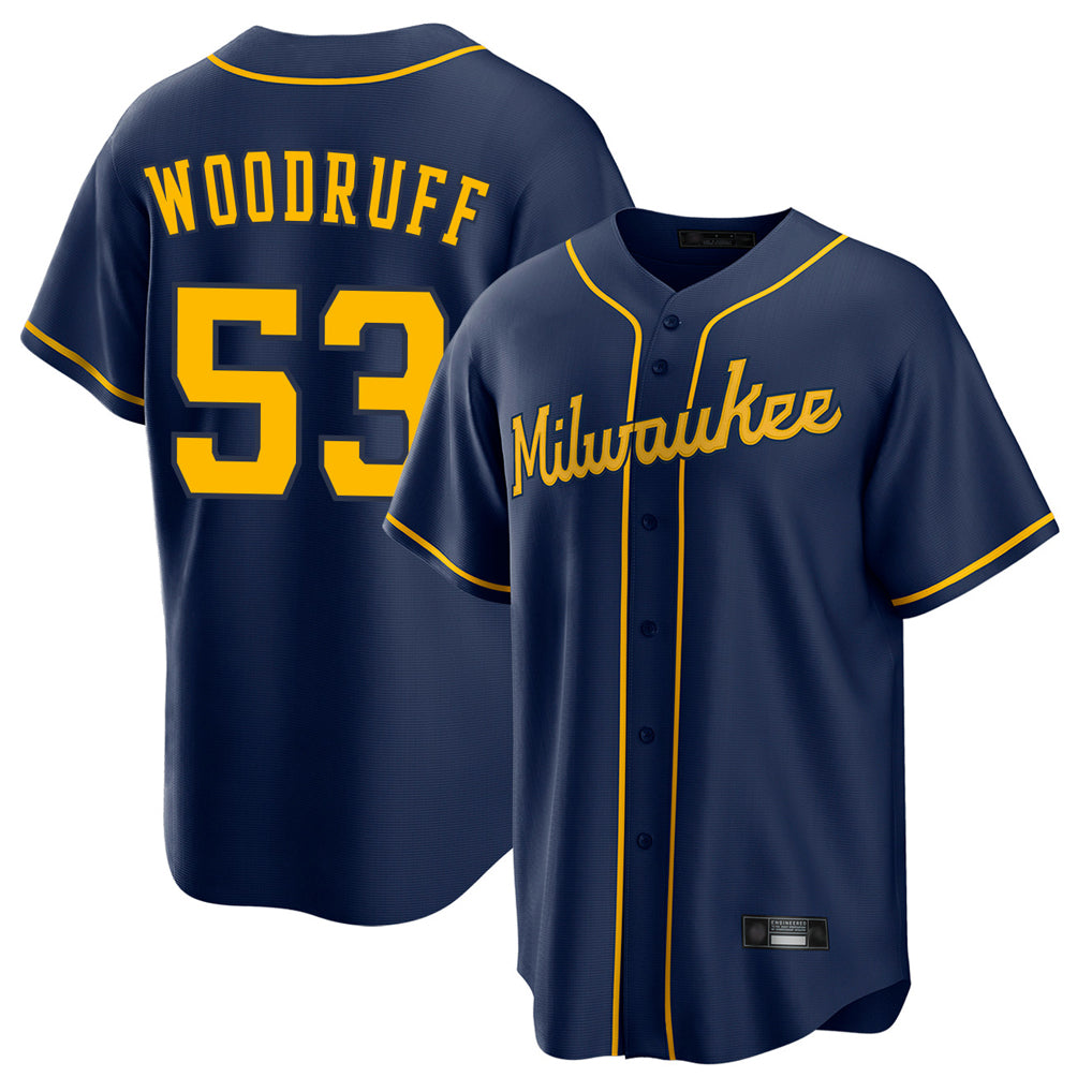 Elroe M.Brewers #53 Brandon Woodruff Player Navy Home Game Stitched Jerseys