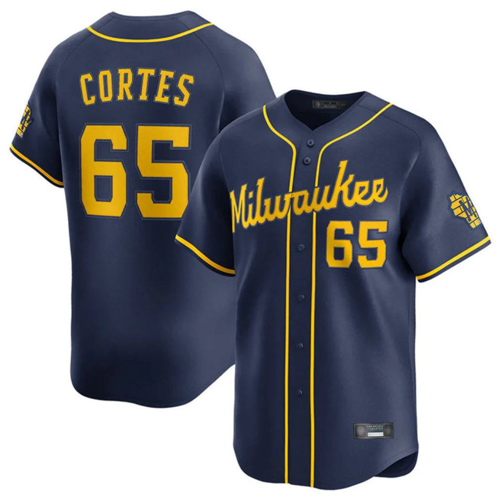 Elroe M.Brewers #65 Nestor Cortes Player Navy Home Limited Stitched Jerseys