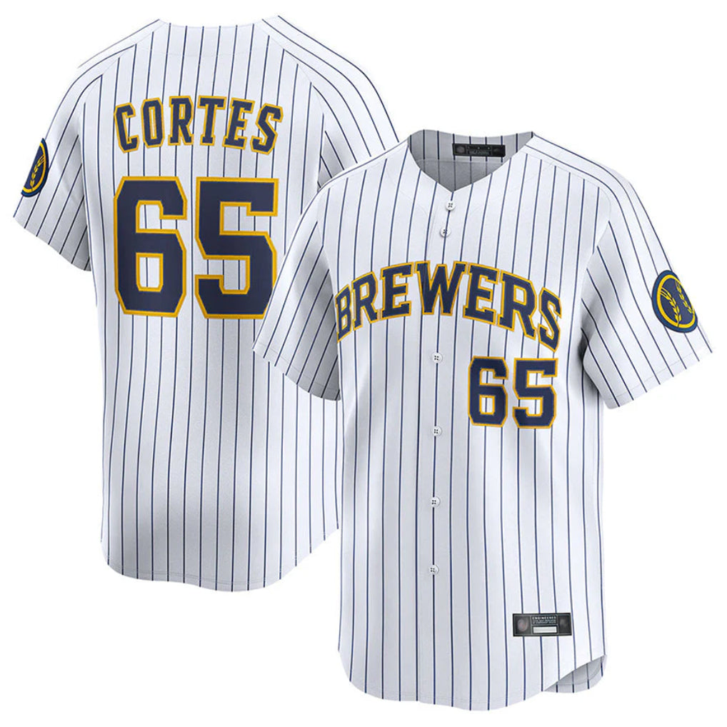 Elroe M.Brewers #65 Nestor Cortes Player White Stripes Home Limited Game Stitched Jerseys