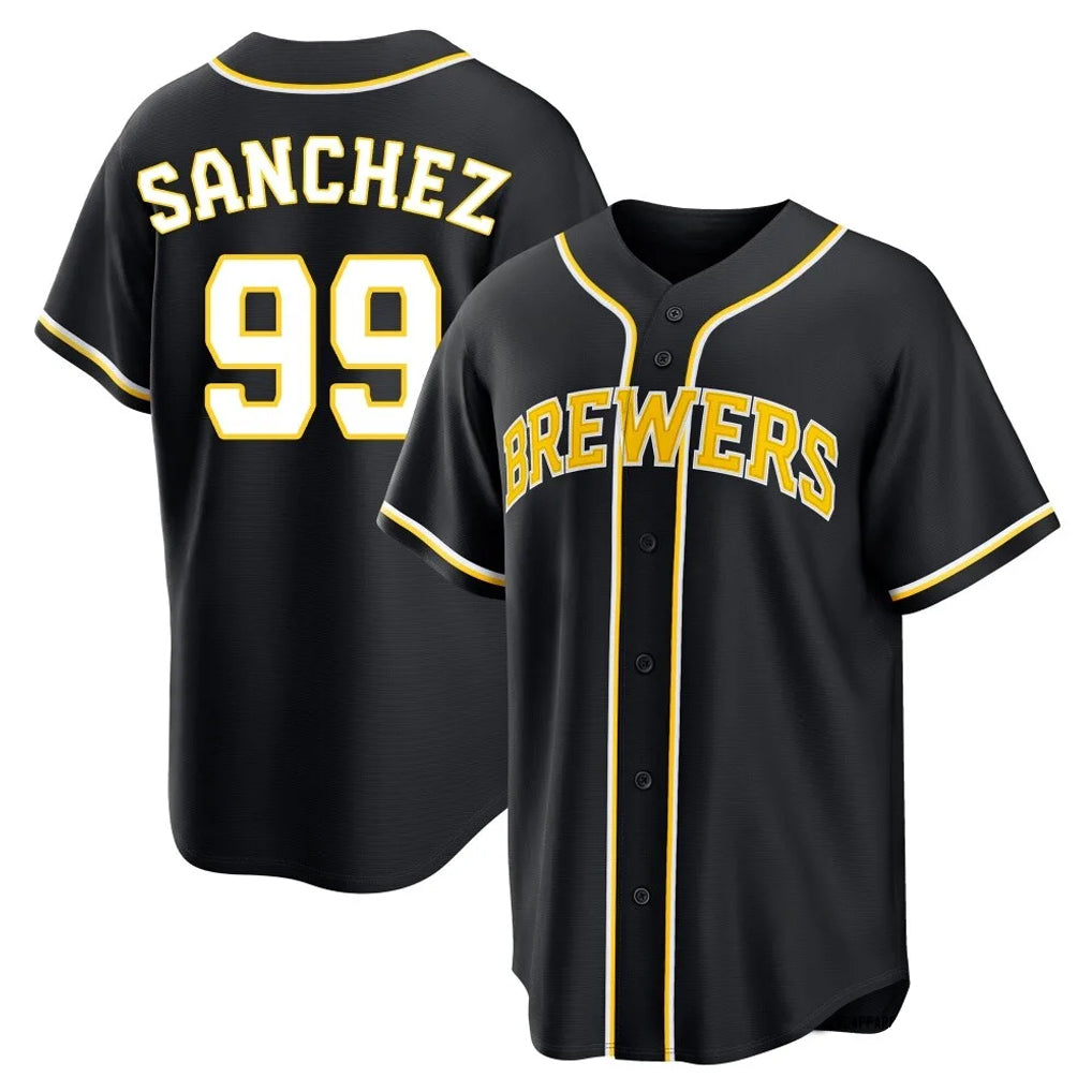 Elroe M.Brewers #99 Gary Sanchez Player Black Fashion Out Home Game Stitched Jerseys