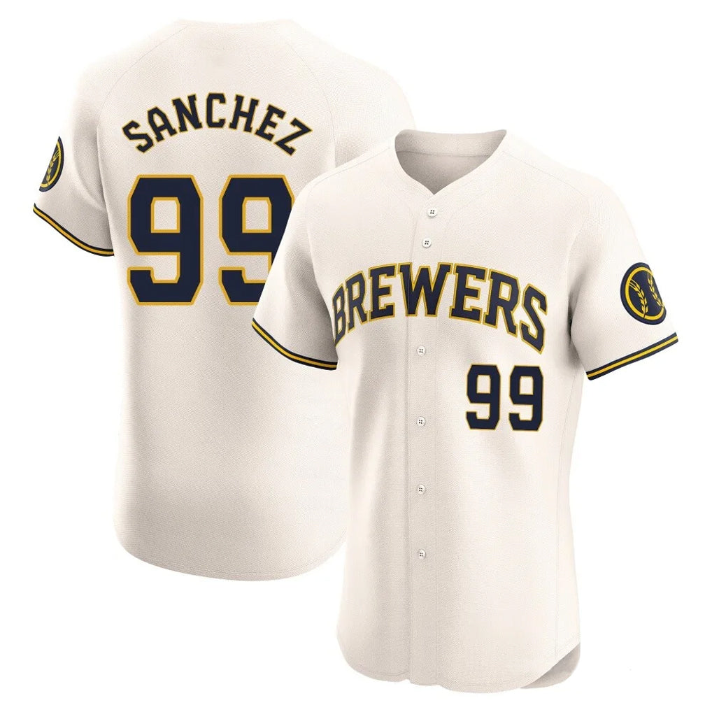 Elroe M.Brewers #99 Gary Sanchez Player Cream Home Limited Elite Stitched Jerseys