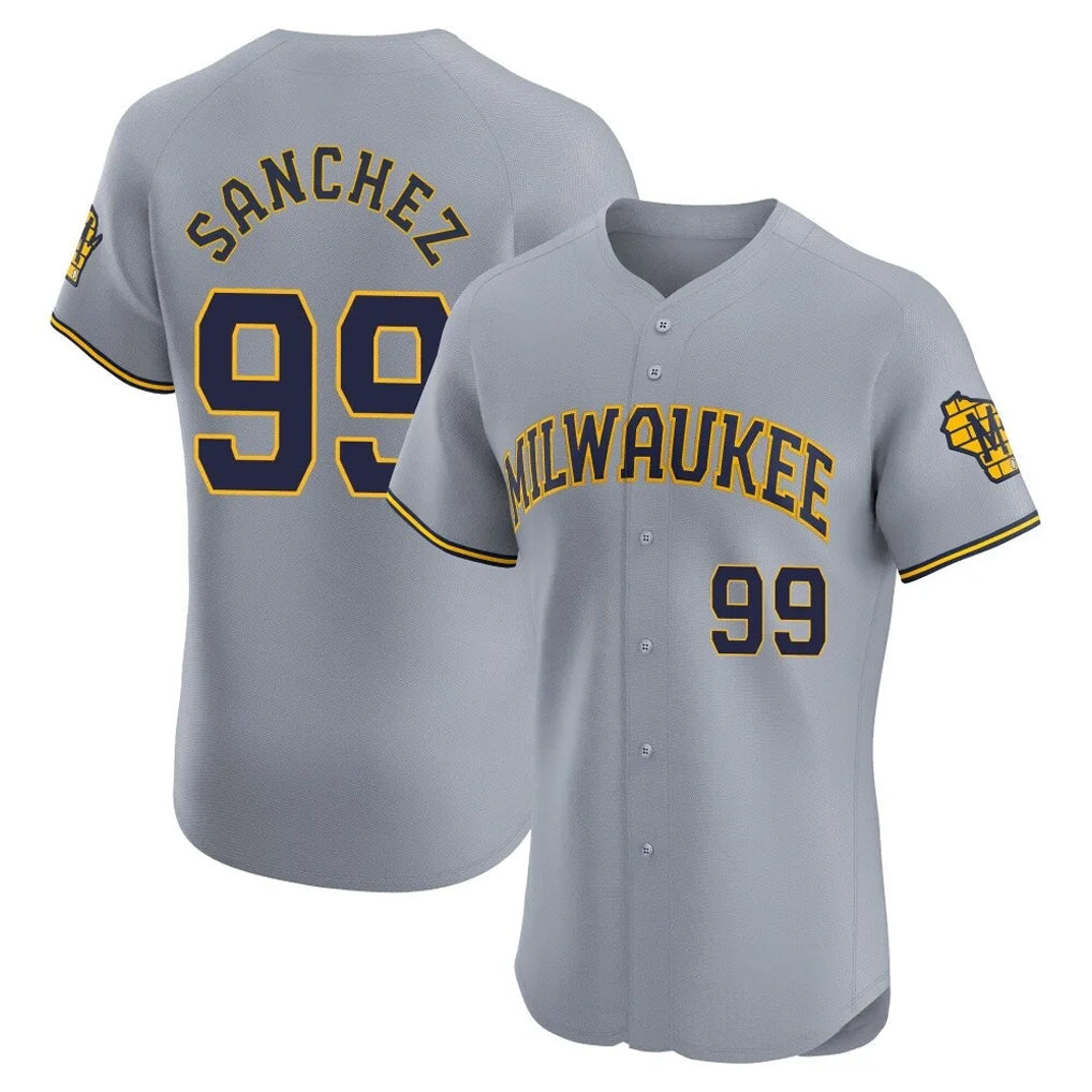 Elroe M.Brewers #99 Gary Sanchez Player Gray Home Limited Elite Stitched Jerseys