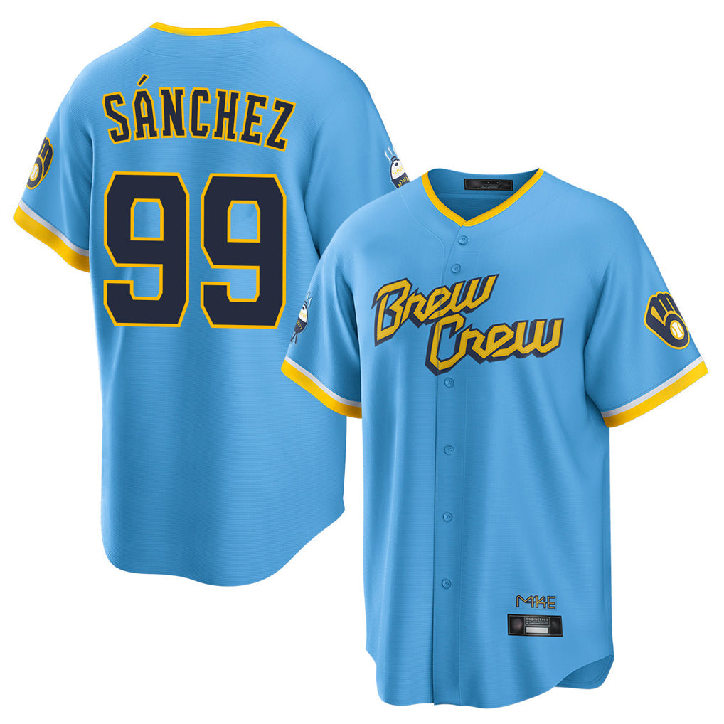Elroe M.Brewers #99 Gary Sanchez Player Light Blue City Connect Home Game Stitched Jerseys
