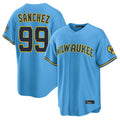 Elroe M.Brewers #99 Gary Sanchez Player Light Blue Road Stadium Game Stitched Jerseys