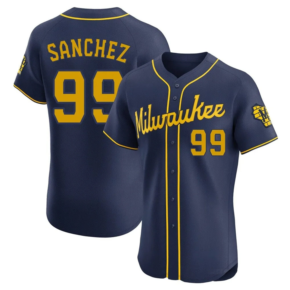 Elroe M.Brewers #99 Gary Sanchez Player Navy Home Limited Elite Stitched Jerseys