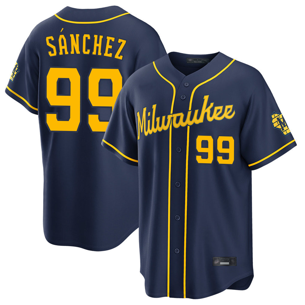 Elroe M.Brewers #99 Gary Sanchez Player Navy Home Stadium Game Stitched Jerseys