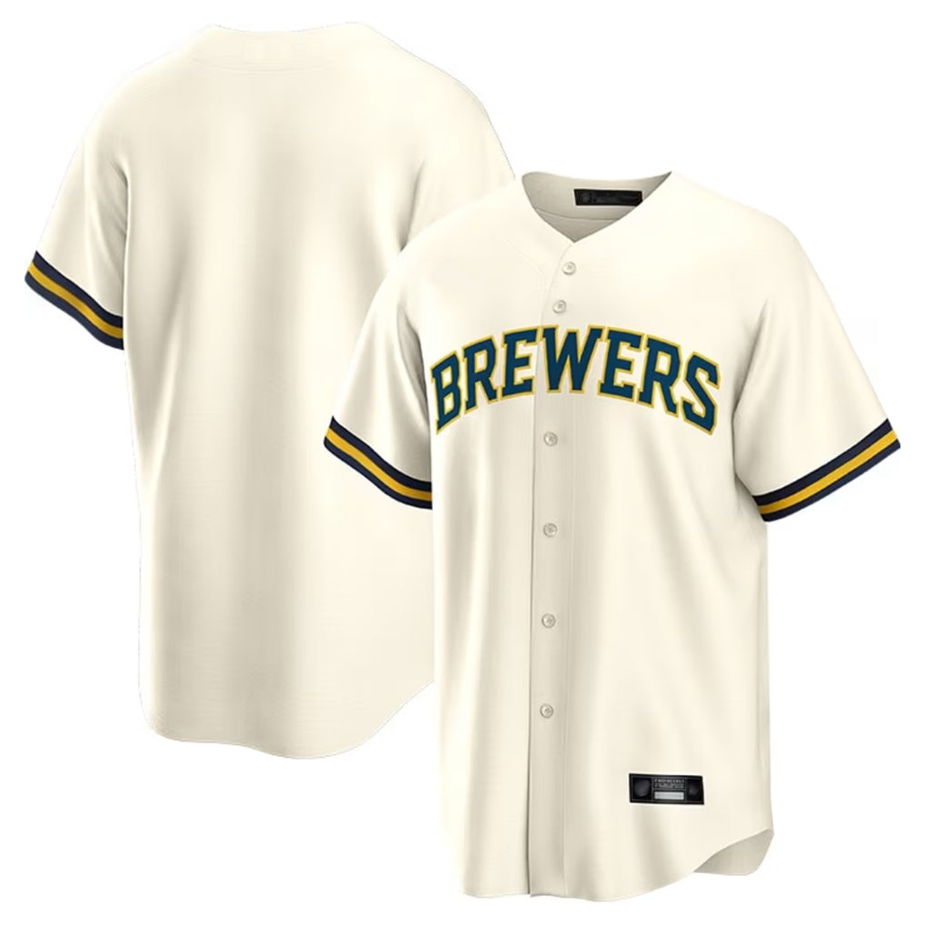 Elroe M.Brewers Blank Player Cream Home Game Stitched Jerseys
