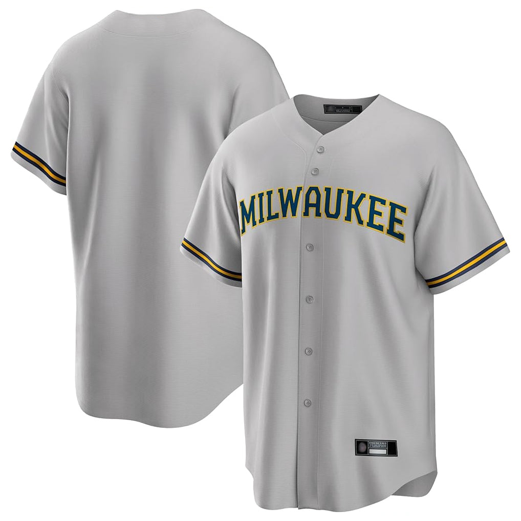 Elroe M.Brewers Blank Player Gray Home Game Stitched Jerseys