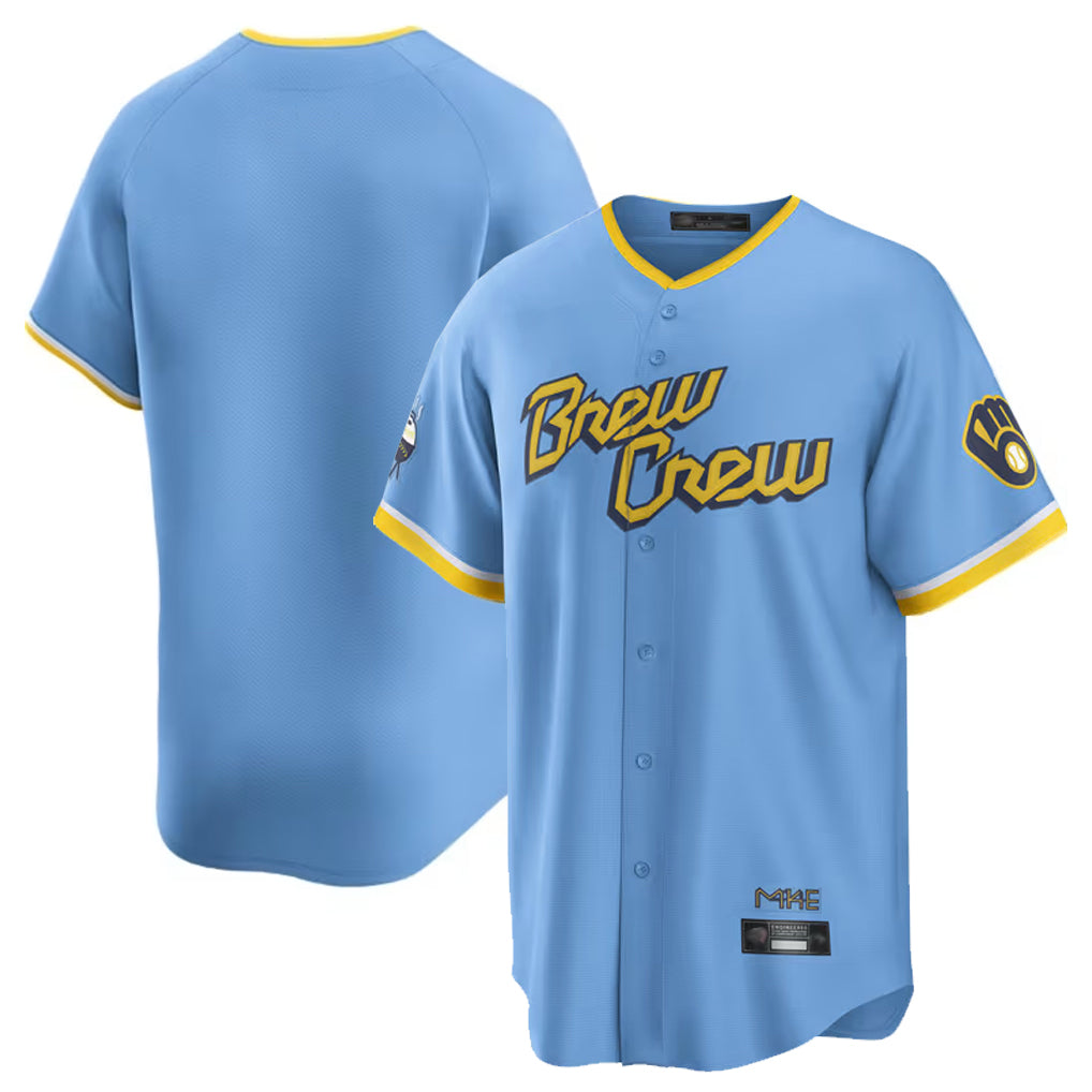 Elroe M.Brewers Blank Player Light Blue City Connect Home Game Stitched Jerseys