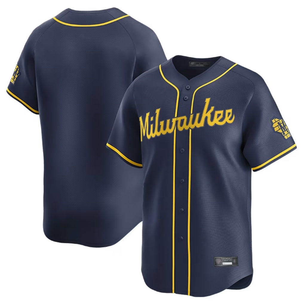 Elroe M.Brewers Blank Player Navy Home Limited Stitched Jerseys