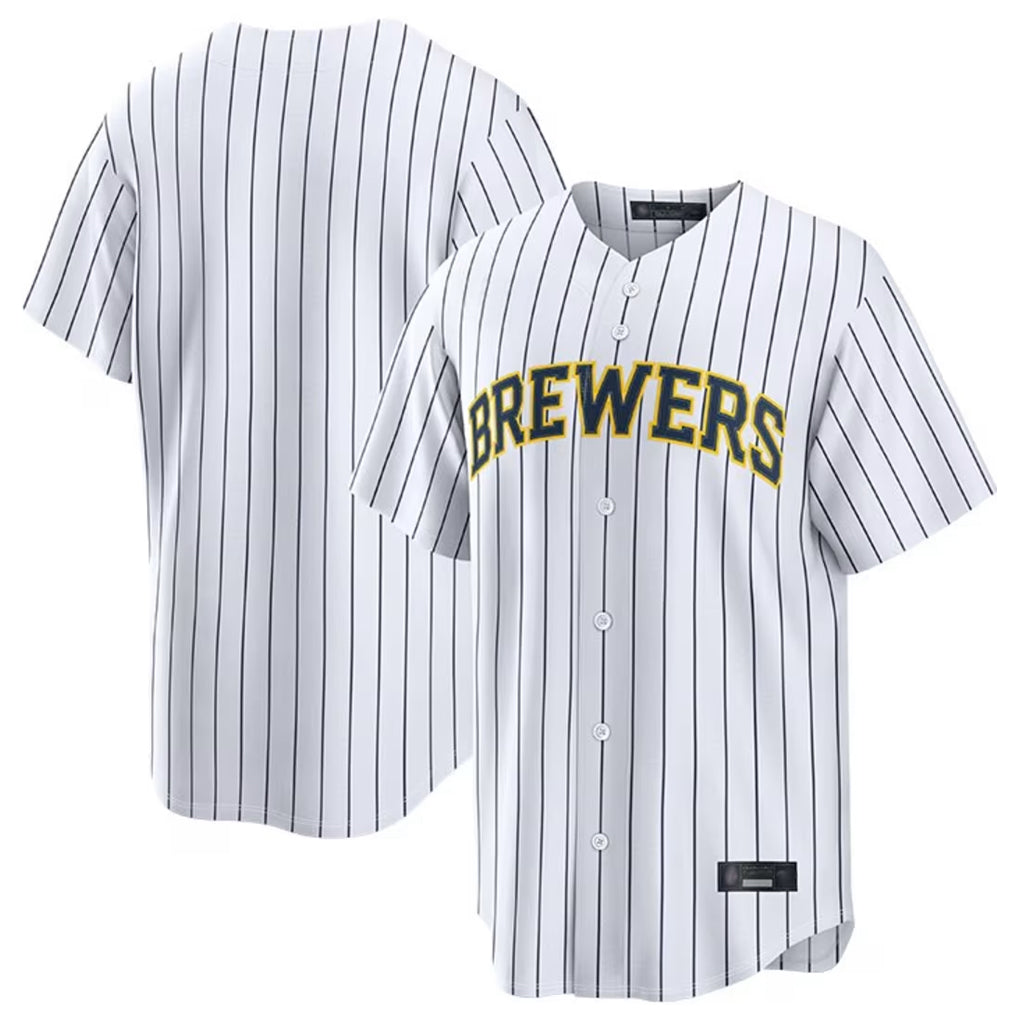 Elroe M.Brewers Blank Player White Stripes Home Limited Stitched Jerseys