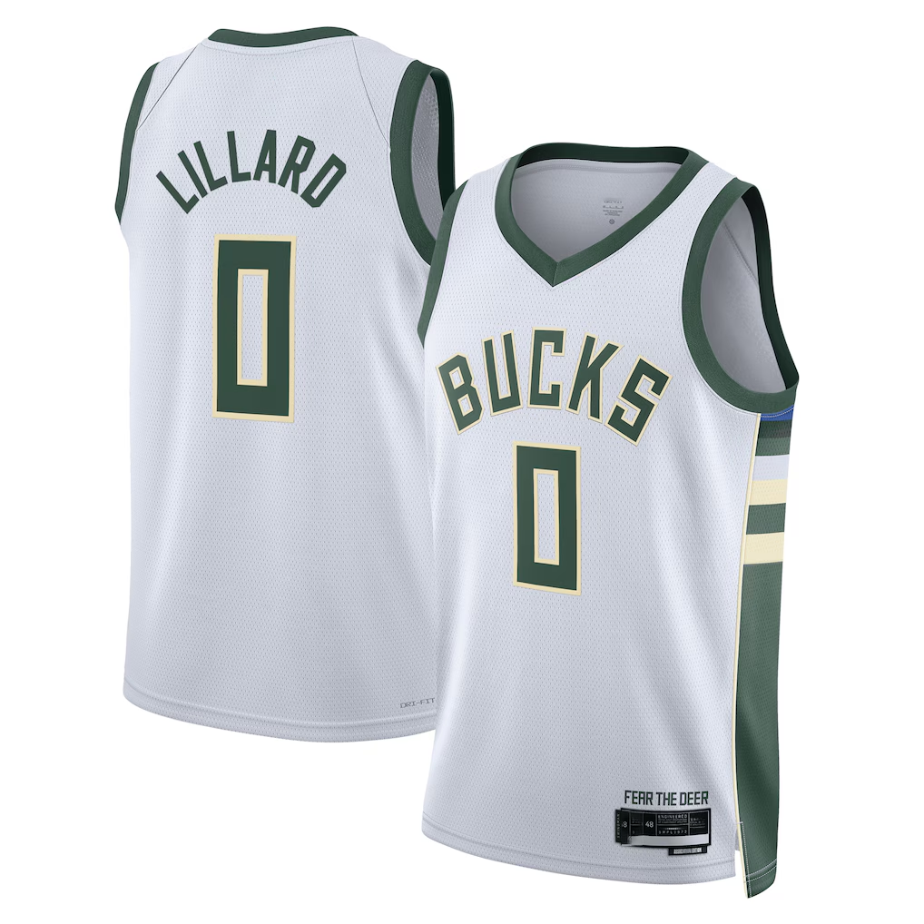 Elroe M.Bucks #0 Damian Lillard White Fear The Deer Swingman Player Jerseys - Association Edition