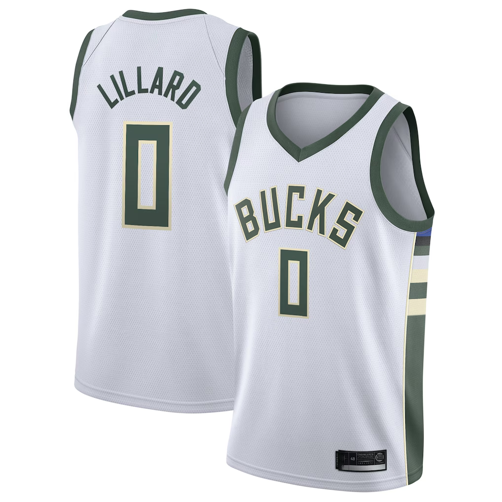 Elroe M.Bucks #0 Damian Lillard White Swingman Player Jerseys - Association Edition