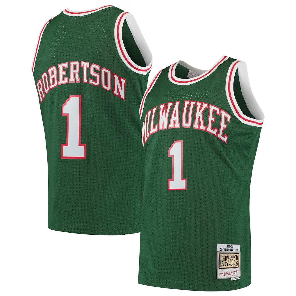 Elroe M.Bucks #1 Oscar Robertson Mitchell & Ness Green 197172 Hardwood Classics Swingman Jerseys