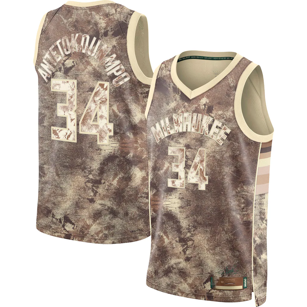 Elroe M.Bucks #34 Giannis Antetokounmpo Brown Select Series Swingman Jerseys