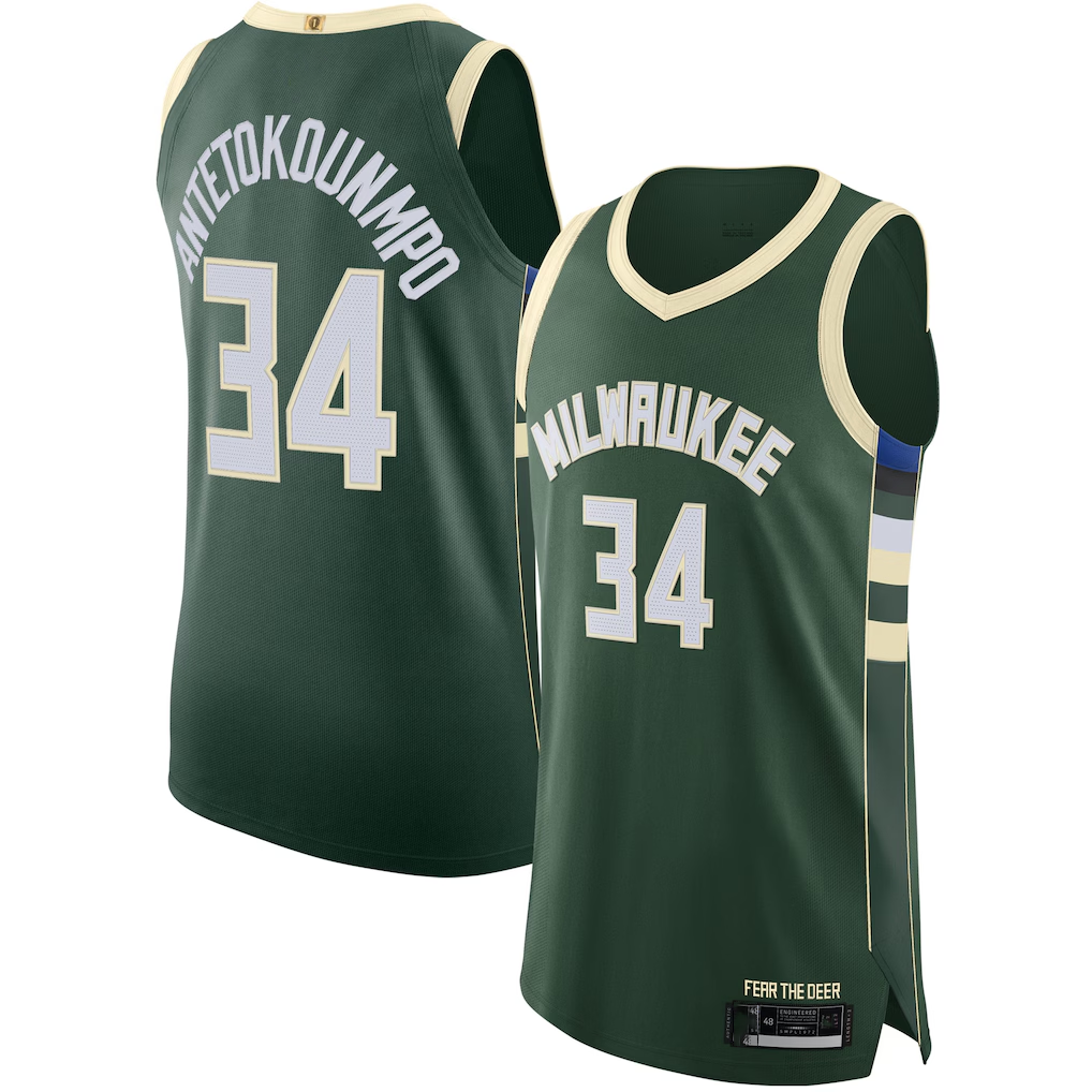 Elroe M.Bucks #34 Giannis Antetokounmpo Hunter Green Authentic Jerseys - Icon Edition