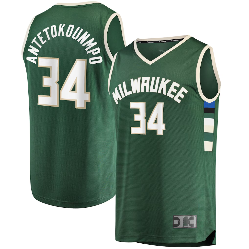 Elroe M.Bucks #34 Giannis Antetokounmpo Hunter Green Big & Tall Fast Break Player Jerseys - Icon Edition