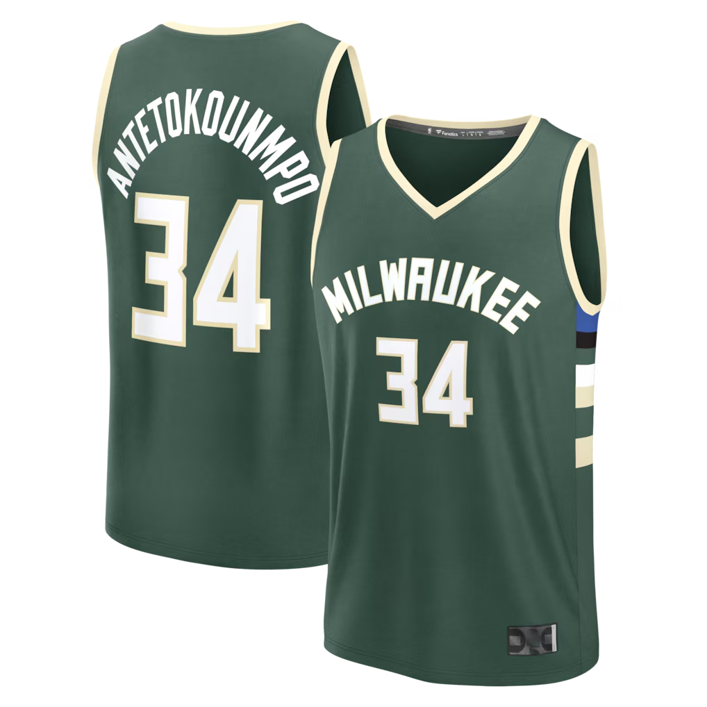 Elroe M.Bucks #34 Giannis Antetokounmpo Hunter Green Fast Break Replica Player Jerseys - Icon Edition