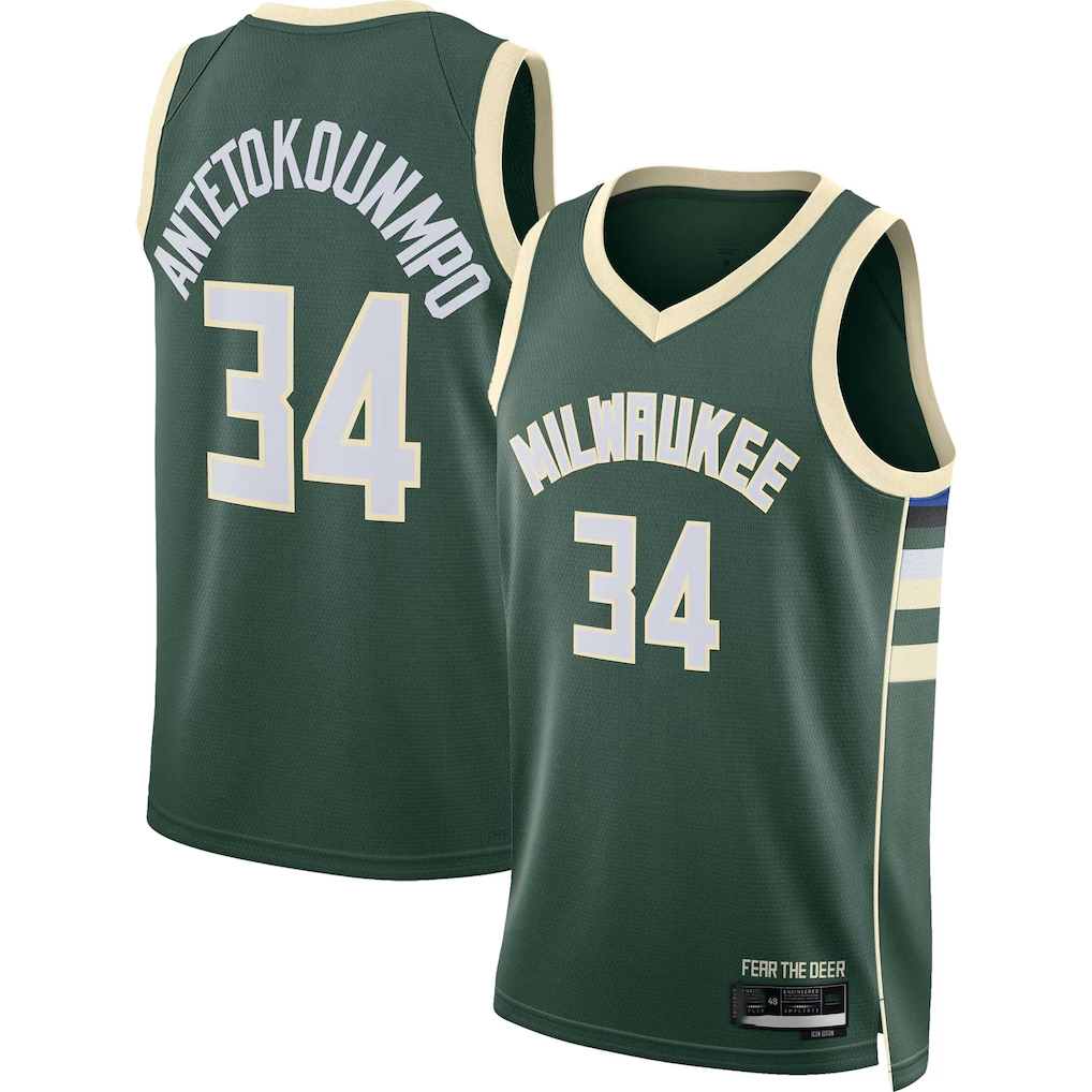 Elroe M.Bucks #34 Giannis Antetokounmpo Hunter Green Swingman Jerseys - Icon Edition
