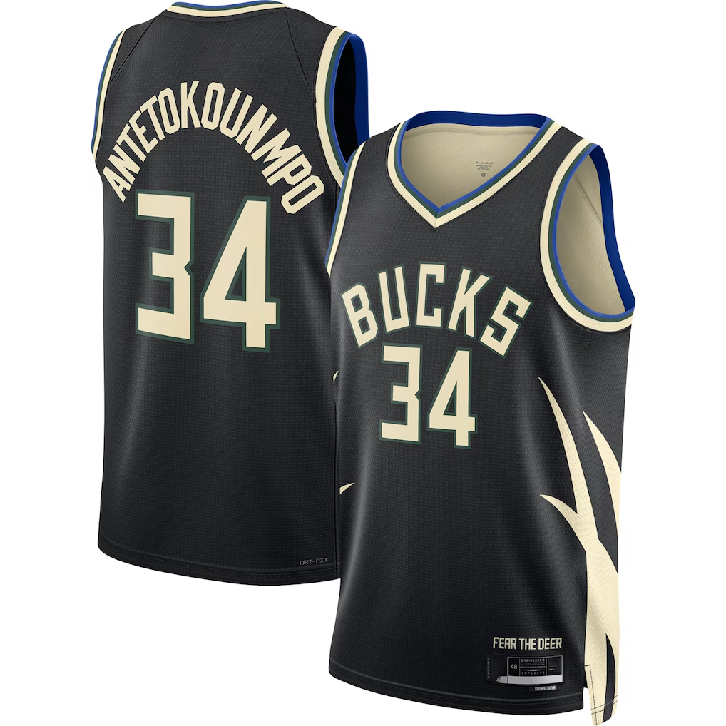 Elroe M.Bucks #34 Giannis Antetokounmpo Jordan Brand Black Swingman Jerseys - Statement Edition