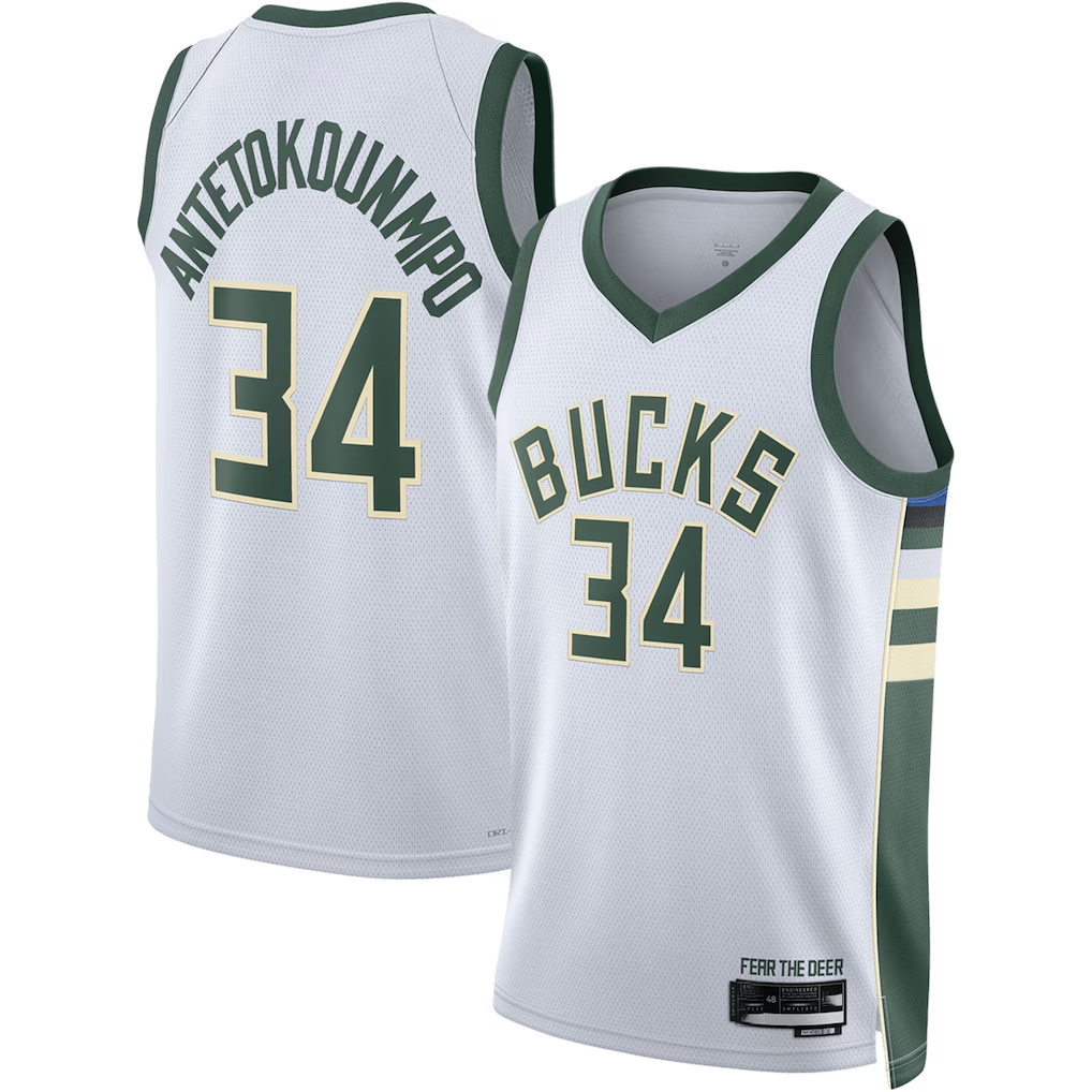Elroe M.Bucks #34 Giannis Antetokounmpo White Swingman Jerseys - Association Edition