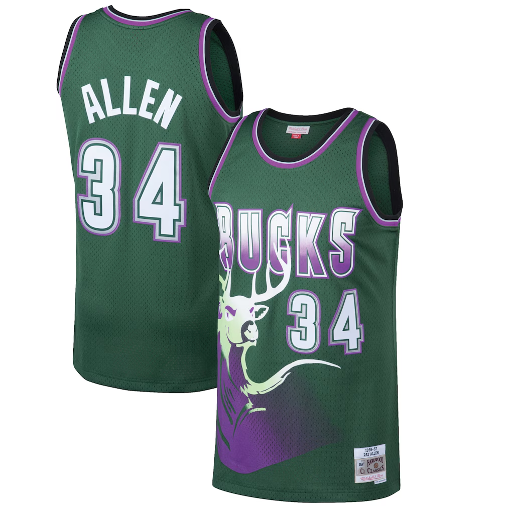 Elroe M.Bucks #34 Ray Allen Mitchell & Ness Kelly Green 199697 Hardwood Classics Swingman Jerseys