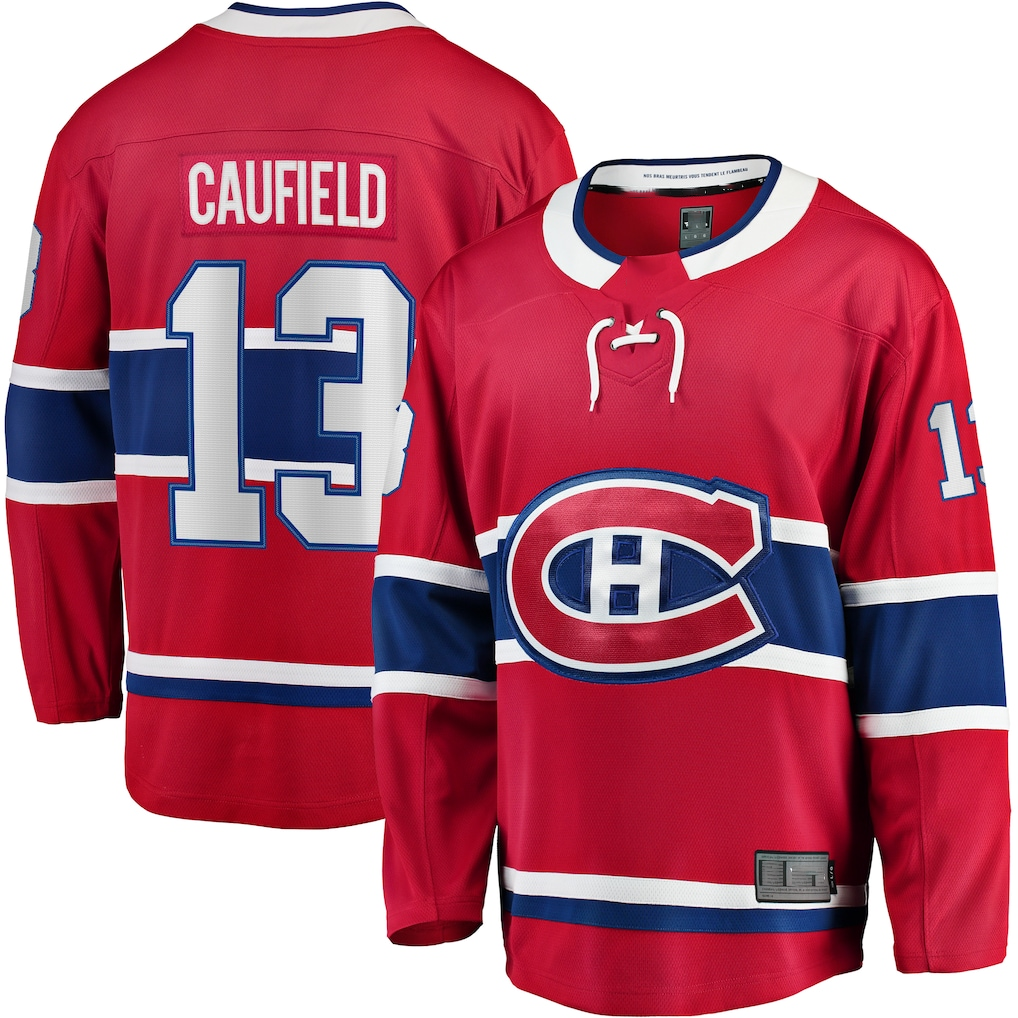 Elroe M.Canadiens #13 Cole Caufield Red Home Premier Breakaway Player Jerseys