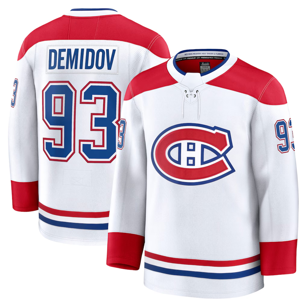 Elroe M.Canadiens #93 Ivan Demidov White Away Premium Jerseys