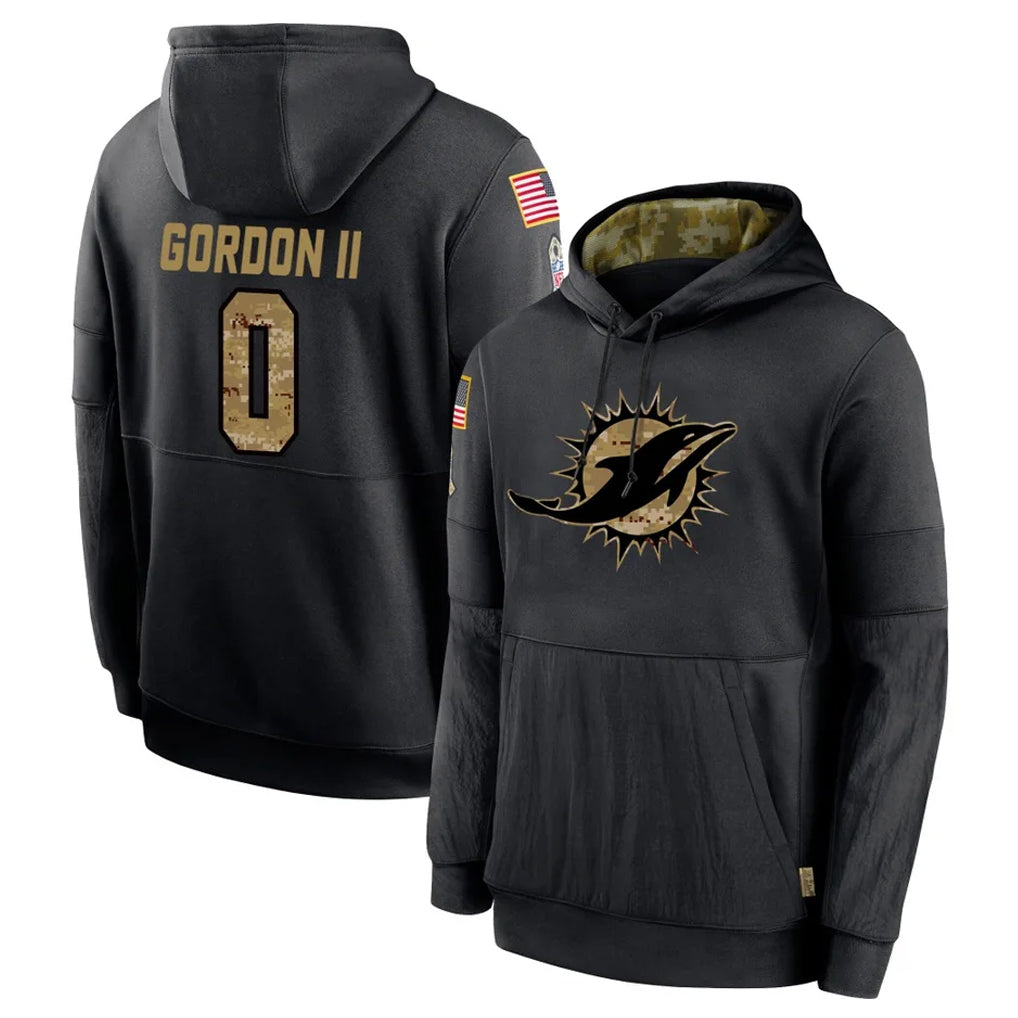 Elroe M.Dolphins #0 Ollie Gordon II Player Black Salute to Service Hoodies Limited Game Stitched Jerseys