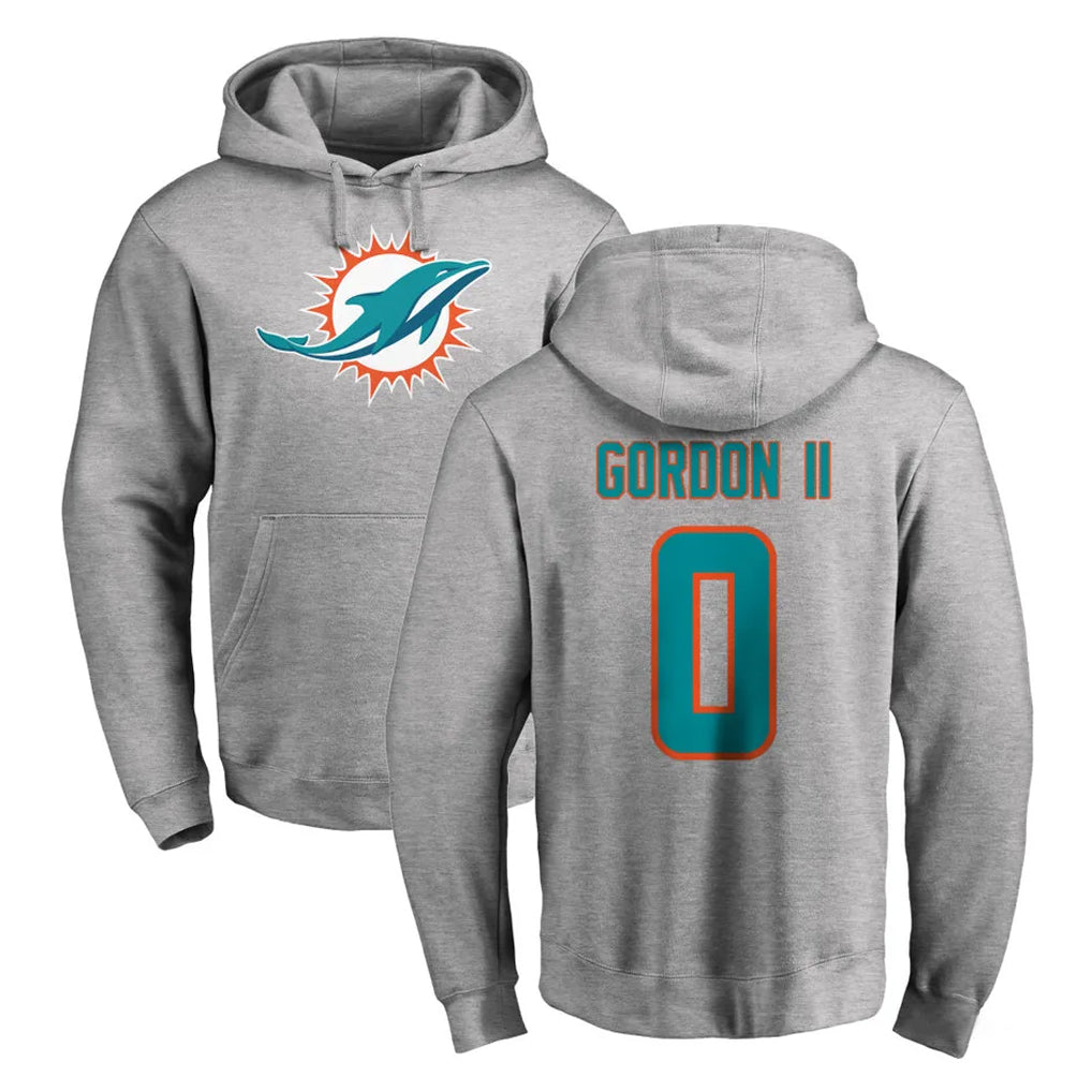 Elroe M.Dolphins #0 Ollie Gordon II Player Gray LOGO Pullover Hoodies Limited Stitched Jerseys