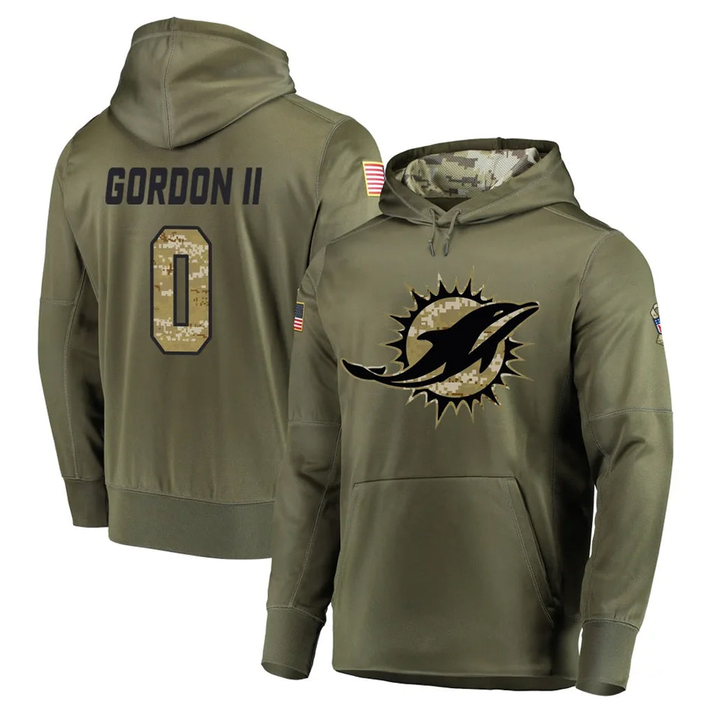 Elroe M.Dolphins #0 Ollie Gordon II Player Olive Salute to Service Pullover Hoodies Home Game Stitched Jerseys