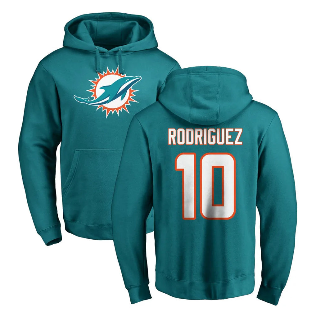 Elroe M.Dolphins #10 Jacob Rodriguez Player Aqua LOGO Pullover Hoodies Limited Stitched Jerseys