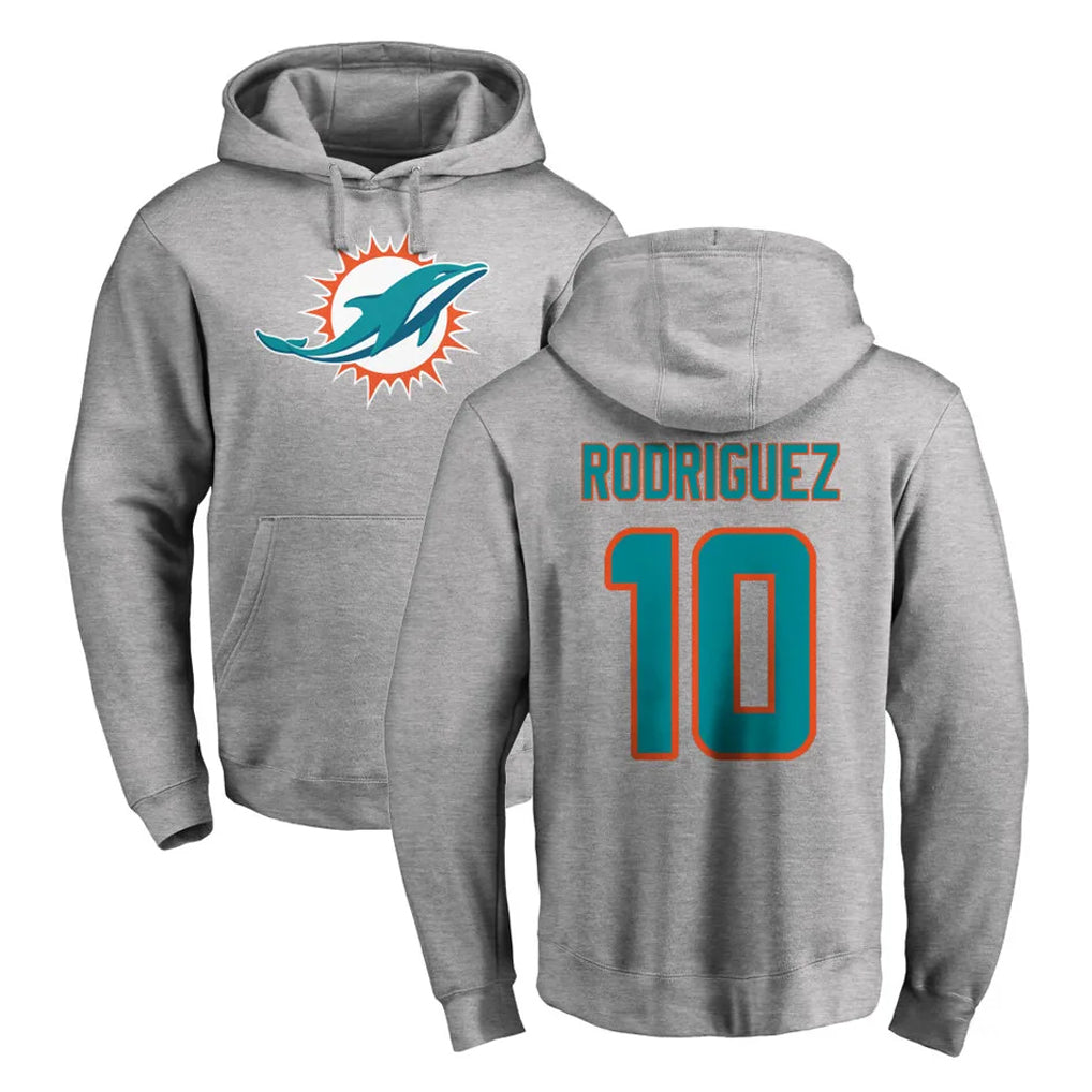 Elroe M.Dolphins #10 Jacob Rodriguez Player Gray LOGO Pullover Hoodies Limited Stitched Jerseys