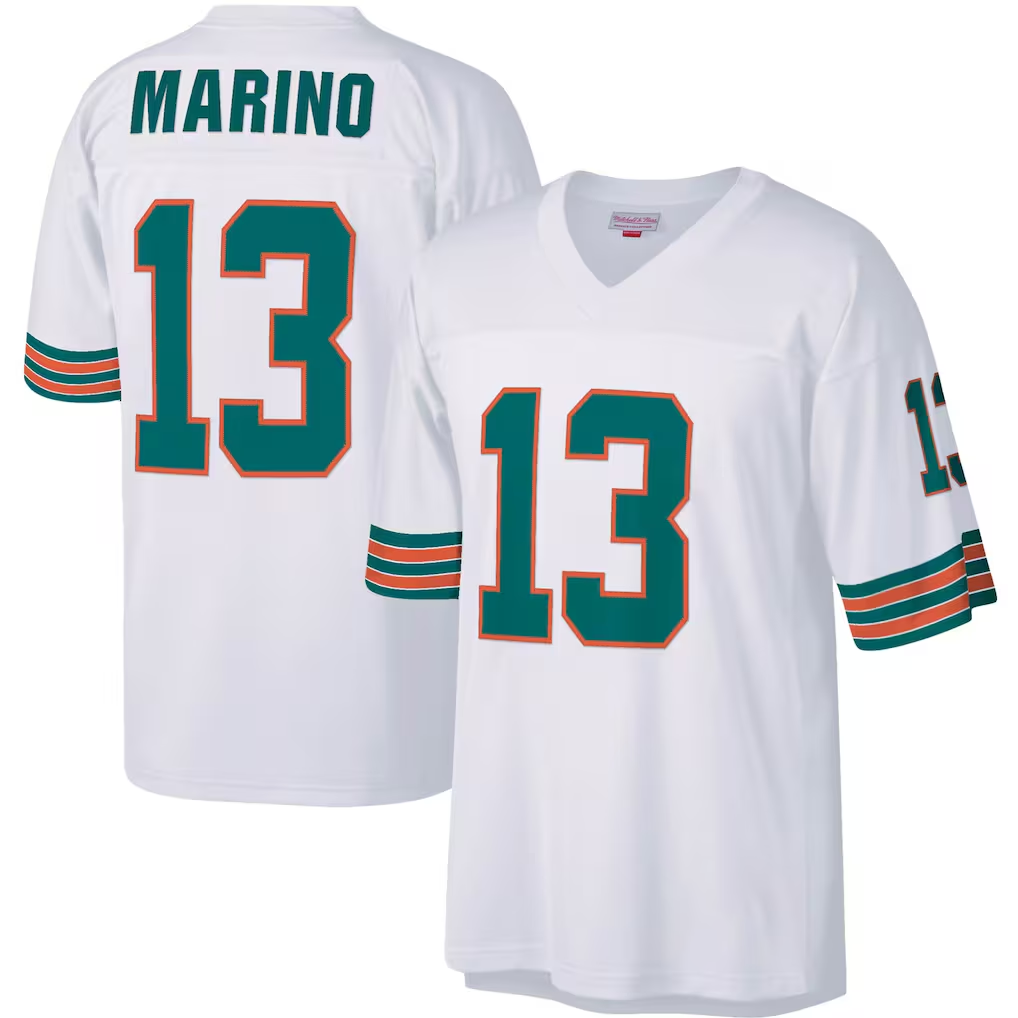 Elroe M.Dolphins #13 Dan Marino Mitchell & Ness White Big & Tall 1984 Retired Player Replica Stitched Jerseys