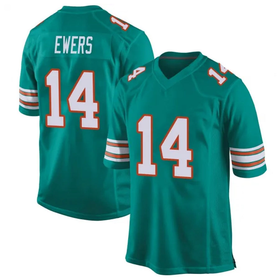 Elroe M.Dolphins #14 Quinn Ewers Player Aqua Game Stitched Jerseys