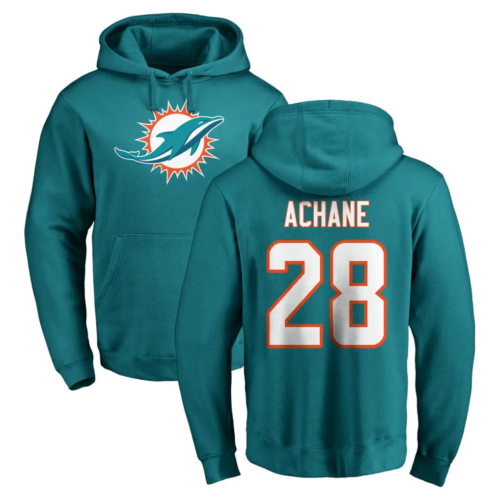 Elroe M.Dolphins #28 De'Von Achane Player Aqua LOGO Pullover Hoodies Limited Stitched Jerseys
