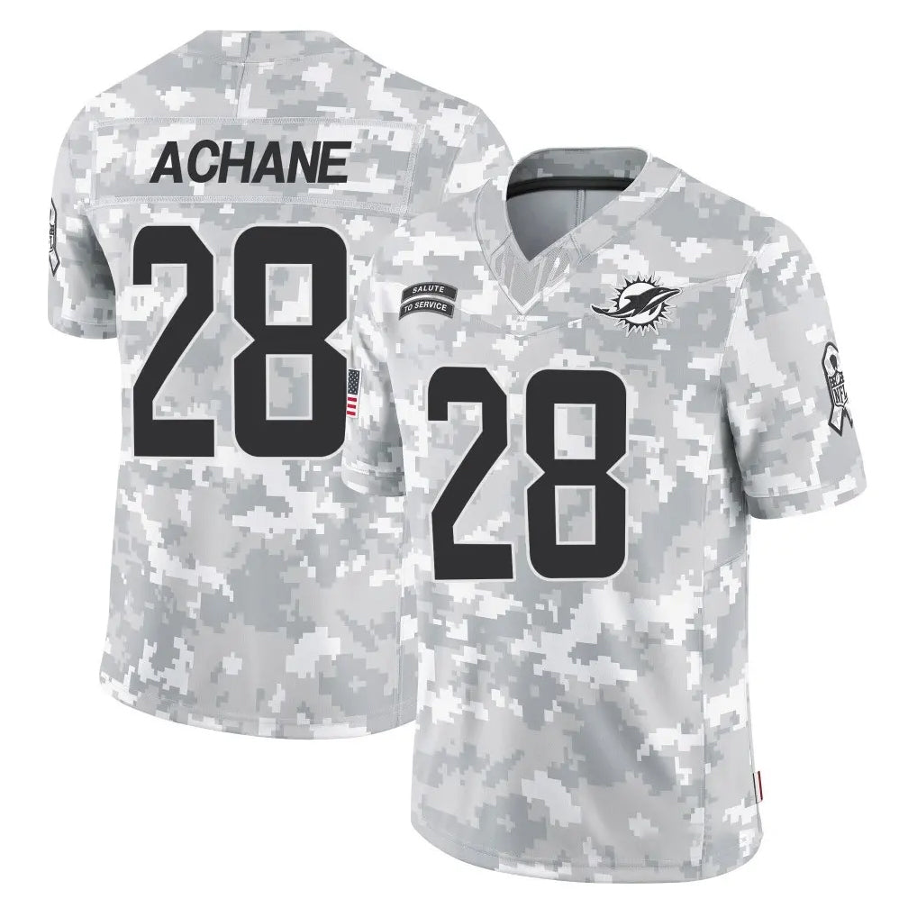 Elroe M.Dolphins #28 De'Von Achane Player Arctic Camo Salute To Service Limited Game Stitched Jerseys
